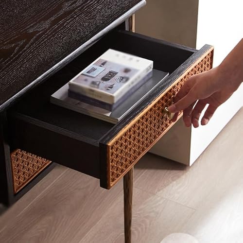 VEXDOSLE Tea Table Computer Desks 152x67x75cm Modern Vintage Metal Desk with Rattan Solid Wood, Furniture for Living Room, Study, Bedroom Coffee Table - Image 8