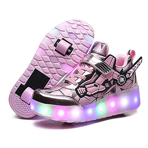 LED Blinkend Skateboardschuhe Mit Doppelt Rollen Skateboard Schuhe mit Rollen Gymnastik Rollerblades Sneaker Kinderschuhe Automatisch Einziehbar Komfort Outdoor Sportschuhe für Mädchen Jungen Kinder