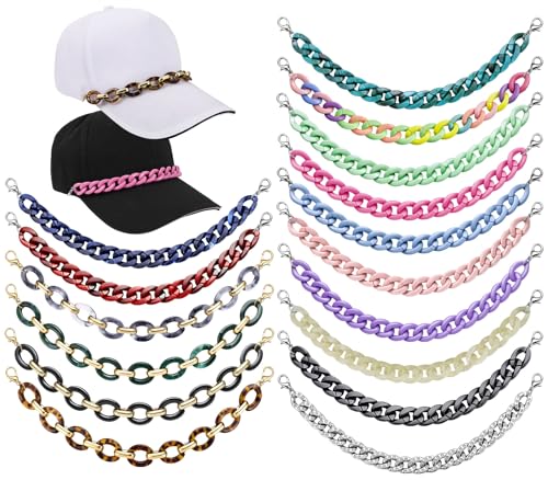 Wurosi 16 Pcs Trucker Hat Chains Bill Decoration Hat Charms for Women Acrylic Hats Chains for Men Mesh Baseball Cap