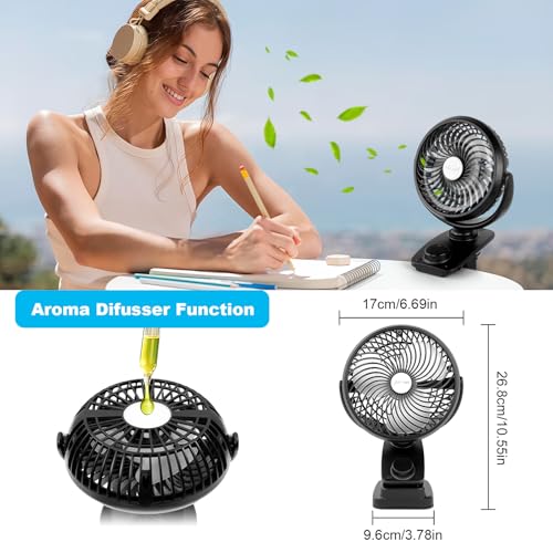 ELZO Ventilateur de Table, 20000mAh USB Silencieux Portable Mini Clip Ventilateur de Bureau, Lumière LED Rotation 360° Rechargeable Vitesse Progressive Ventilateurs pour Bureau Voiture Camping Voyage – Image 5