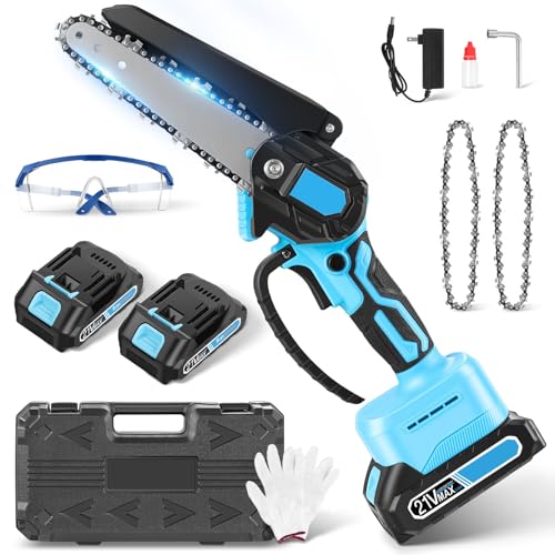 Mini Chainsaw Cordless, 6-Inch Battery Chainsaw with 2 Pack 2000mAh Battrey, Portable Hand chainsaw for Dad Husband Tree Branches Wood Cutting Tree Trimming DIY Projects Gardening Camping