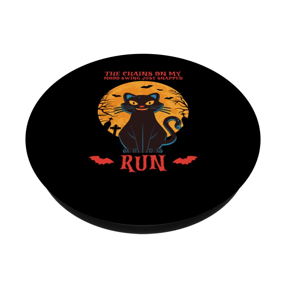 The chains on my mood swing just snapped - crazy cat quote PopSockets Swappable PopGrip, Black - Image 2