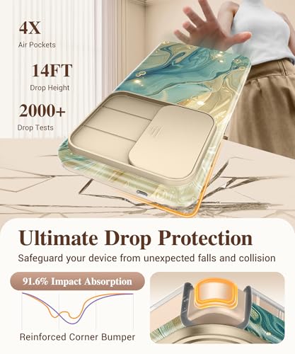 Image of GVIEWIN for Samsung Galaxy S26 Ultra Case, [Slide Camera Cover & Built-in HD Screen Protector] [2 Front Frames] Shockproof Military Grade Protective Marble Phone Case for S26 Ultra 6.9 inch (Glaze)