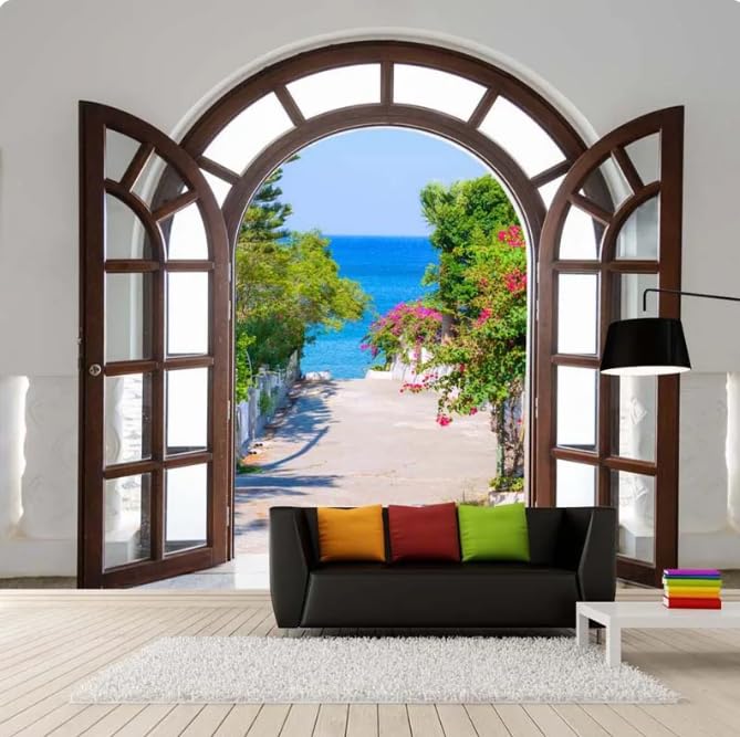 kfjhgbdshhj Papel tapiz fotográfico 3D con espacio de expansión para ventanas, murales 3D con paisaje exterior de ventanas, papel tapiz 3D, 150 x 105 cm