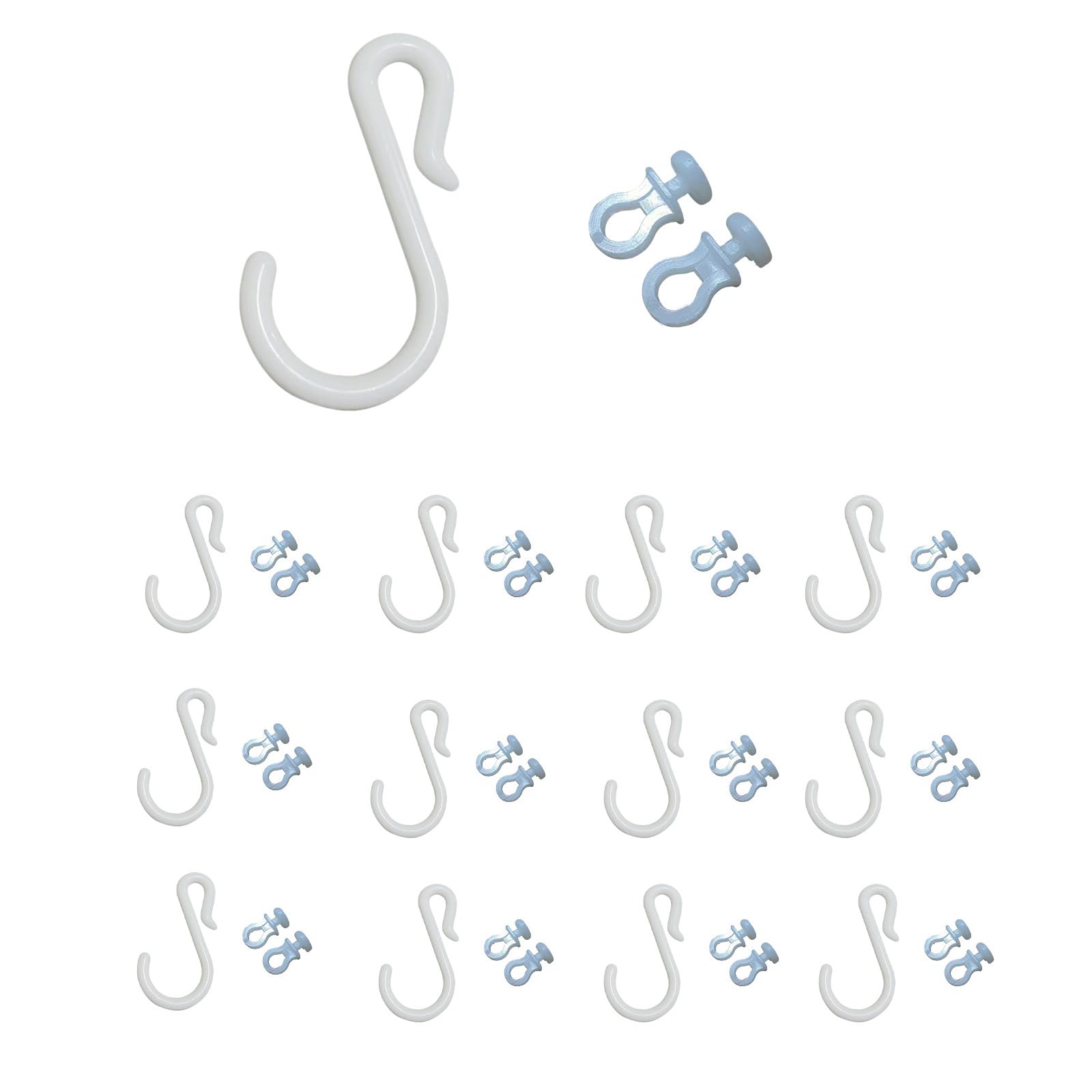 Shower Curtain Hooks, Curtain Hook Plastic, Curtain Glider Hooks, 40 Pcs White Curtain Hooks and Gliders Set - 20 S-Shaped Hooks and 20 Rail Gliders for Bathroom and Window Curtains (TWO SIZE)