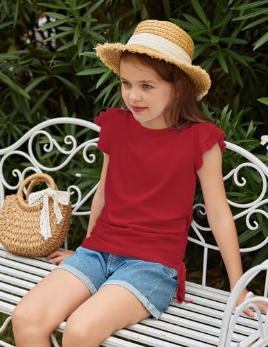 Image of Arshiner Girls T Shirts Ruffle Short Sleeve Ruched Knot Side Tunic Blouse Summer Tee Tops