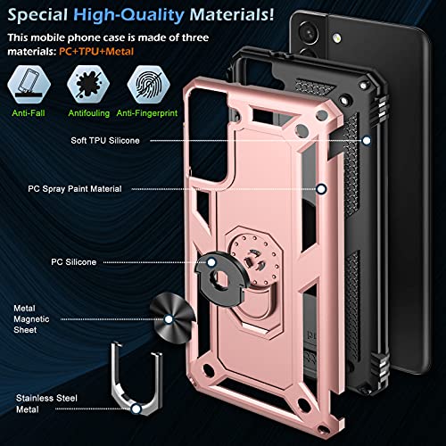 Image of Case for Samsung Galaxy S21 5G Case Heavy Duty with Built in Screen Protector Hard Armor Military Anti-Fall Bumper Cover for Samsung S21 5G 6.2 2021 Phone Cases with Magnetic Ring Kickstand (Pink)