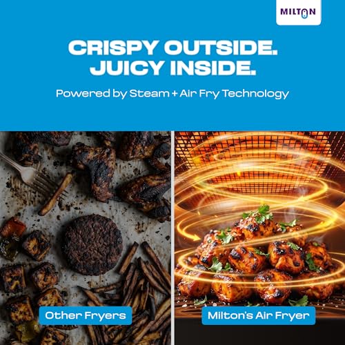 Image of Milton Steam Air Fryer Oven 6.5L, 2200W | Air Fry, Bake, Roast & Steam |Glass Window| 360 Rapid Air Circulation |10 Presets| Digital Touch Panel | Up to 90% Less Oil | Auto Shut-Off | 1 Year Warranty