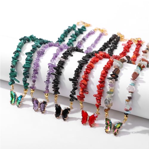 Bohemian Crystal Butterfly Necklaces Stress Relief Anxiety Yoga Pendant,Healing Natural Stone Mantra Choker for Women Teen Girls Friendship Birthday Mothers Day Gift Summer Beach Jewelry4