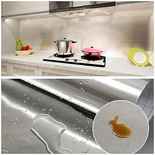 Silver Stainless Steel Contact Paper Self Adhesive 17.7”X393.7” Silver Metal Look Wallpaper Waterproof Peel And Stick Wallpaper Vinyl Film Metallic Gloss For Kitchen Cabinet Refrigerator Dishwasher #TOP5