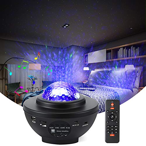 Proyector LED de cielo estrellado con mando a distancia, estrella, luna, efecto de ondas de agua, altavoz Bluetooth, perfecto para fiestas, Navidad, Pascua, Halloween
