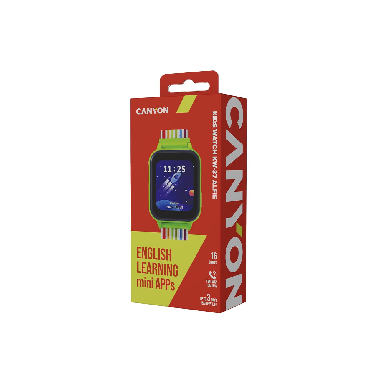 CANYON Alfie KW-37 Montre Intelligente pour Enfant avec écran IPS de 4,29 cm, Lecteur MP3, 16 Jeux, Appel SOS, Appareil Photo, SMS, Nano SIM, 512 Mo de mémoire, Vert