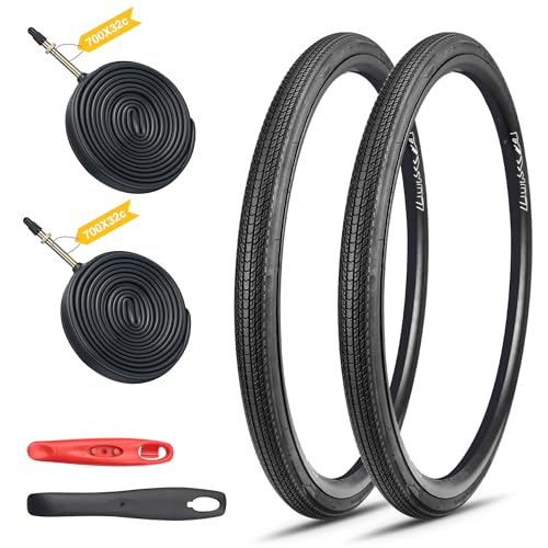GRELiving Lot de 2 pneus de vélo de route 700x28/32/35c, pneus pliables avec valve Presta FV48, chambres à air et leviers de pneus, adaptés aux vélos de...