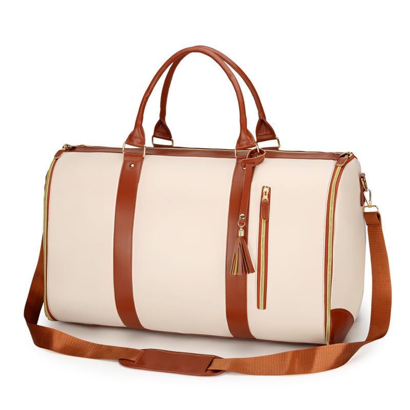 Couvelli Travel Bag Couvelli Travel Bag with Wheels Compact Carry On Duffel with Compartments Water Resistant Weekender Luggage for Business and Leisure Trips (White)