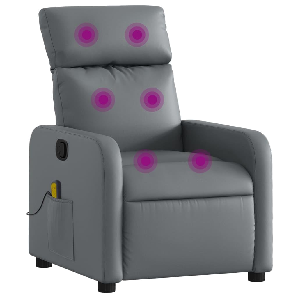 vidaXL Sillón de Masaje Reclinable, Silla con Respaldo Reposabrazos, Butaca de Relax Descanso TV, Asiento para Casa, Cuero Sintético Gris