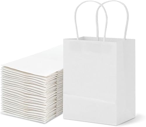 TOWRAP Bolsas de papel marrón con asas, 100 bolsas de regalo Kraft de 5 x 3 x 5 pulgadas, a granel, bolsas de compras, bolsas de fiesta, bolsas de