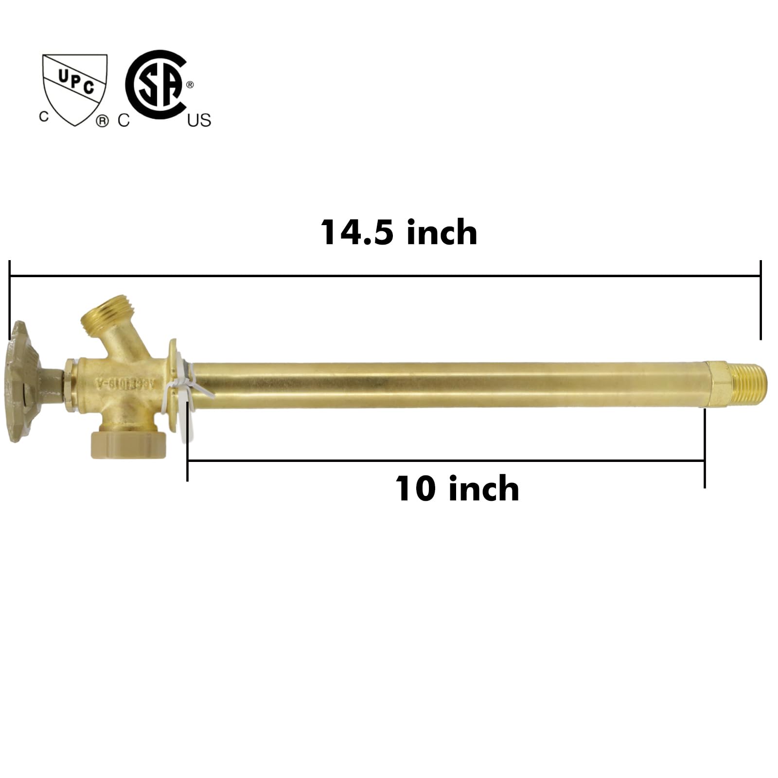 Grifo antisifón de 12 pulgadas sin heladas, MHT de 1/2 x 3/4 pulgadas, accesorio de fontanería de latón de empuje para conectar, tubo PEX, cuerpo de latón chapado en cromo, 12 pulgadas de longitud