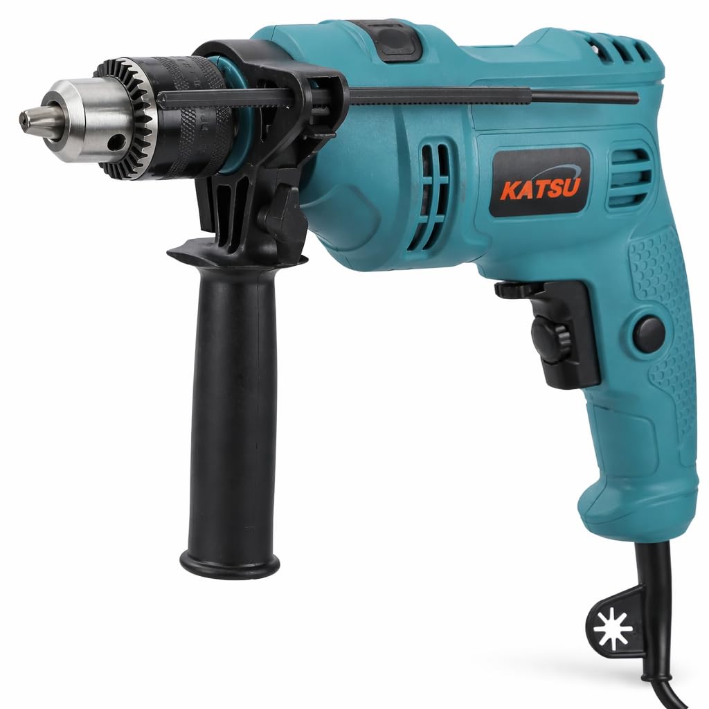 KATSU Electric Impact Drill 500W with 13mm Chuck, Variable Speed and 360° Rotating Handle, for Drilling Wood, Brick, Metal and Concrete (Budget)