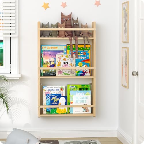 Image of Bidami Wall Bookshelf for Kids, 3 Tier Kids Bookshelf Wall, 16.5 inch Floating Book Shelves for Nursery, Great for Bedroom, Living Room, Play Room and Nursery.