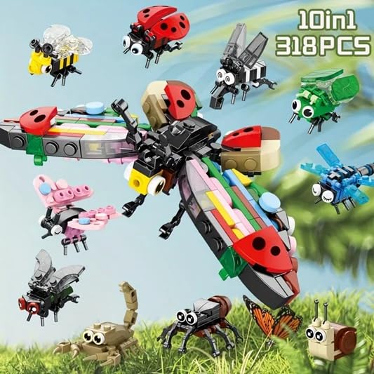 Image of Building Blocks Bricks Set, Build, Learn and Play, Construction, Educational Interactive Creative DIY Toy, Compatible with All Major Brands (10 in 1, Insects World Paradise, 318 Pcs)