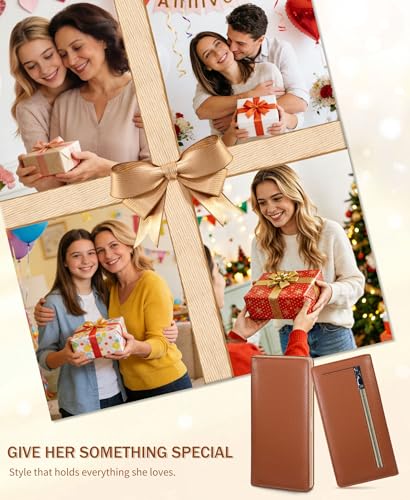 Image of Immaturus Brown Womens Wallet RFID Blocking Slim Thin Credit Card Holder