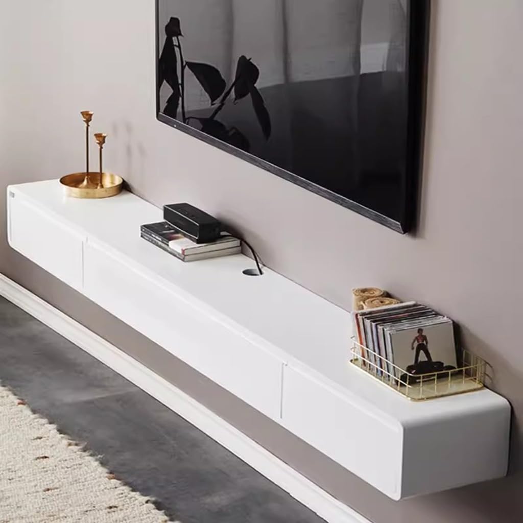 Pływający telewizor z 2 drzwiami i 1 drzwiami, montowany na ścianie do telewizorów 47-94 cali, nowoczesne centrum rozrywki, eleganckie futro do salonu (120 x 20 x 24 cm)