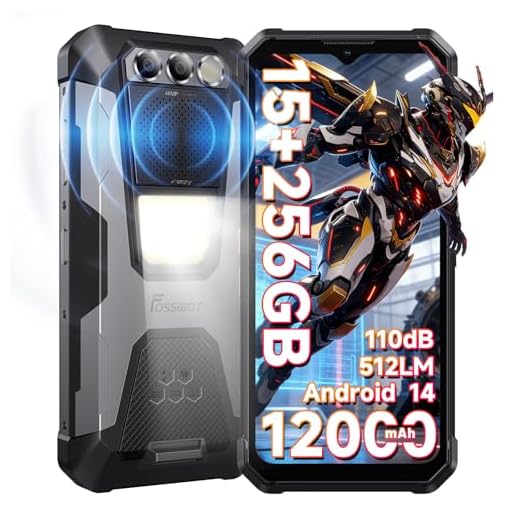 FOSSiBOT F106 Pro Outdoor Smartphone, 12000mAh Akku Handy ohne Vertrag, 15GB+256GB, 6,58" FHD Android 14, 110dB Lautsprecher+3W LED, 48MP Kamera, NFC/4G LTE/GPS/IP69K