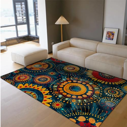 Tapis abstrait rétro géométrique de style bohème 160x200cm texture fleur - 3