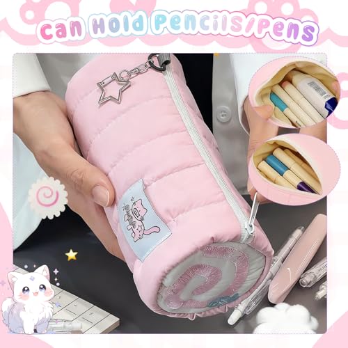 Image of Cute Pouch Cat Design Pink Zipper Case, Stationery Pouch for Girls, Portable Organizer Bag for School Supplies, Stylish Cosmetic Holder