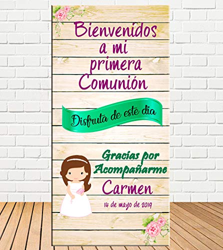 Tu Fiesta Mola Mazo Cartel de comunión de niña Efecto Madera 140x70cm|Divertido y económico|Detalle de comunión|Decorado comunión| Personalizable 