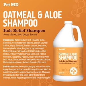 Pet MD Oatmeal & Aloe Shampoo for Dogs and Cats – Nourishing Anti Itch for Sensitive Dry Skin & Flaking – Professional Grooming & Moisturizing Dog Shampoo Gallon