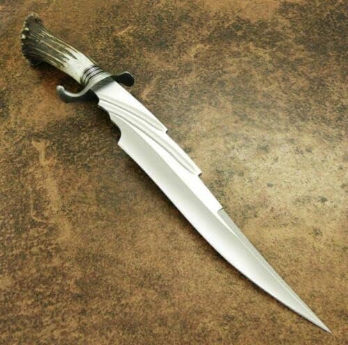 Custom Handmade Bowie Knife, Sharp Knife, Hunting Knife, Handmade D2 Steel Knife, Stag Horn Handle Knife