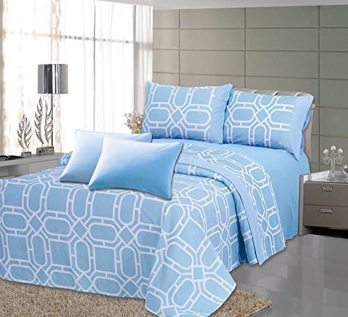 Royal Bamboo 4 Piece Eco Friendly Soft & Double Polished, Wrinkle Free, Sky Blue Geometric Design 125 GSM Sheet Set, Twin Size