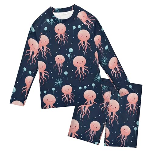 Jellyfish Pink Cute Toddler and Baby Boys' 2-Piece Swimsuit Trunk, Long Sleeve Rashguard Bathing Suit B0402695