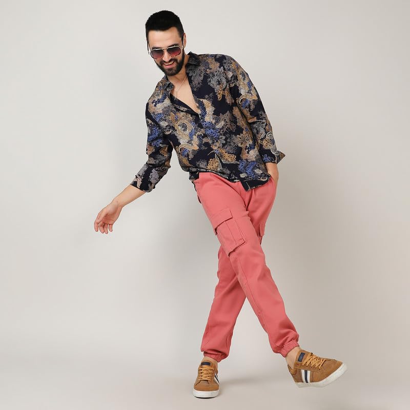 Image of CAHOOT Men's Self-Design Striped Shirt for Casual Wear | Spread Collar | Long Sleeve | Button Closure | Shirt Crafted with Comfort Fit for Everyday Wear