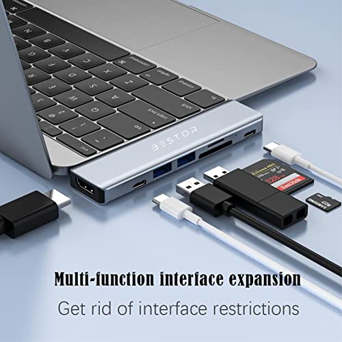 Image of Bestor USB C Hub /Type C Hub for Macbook / 7 in 2 USB-C Splitter Thunderbolt 3 Hub to 4K HDMI Adapter, 2 USB 3.0 Ports,100W PD Charger, Chosure Type C Dongle Compatible with MacBook Pro Air HP XPS and More Type C Devices USB Hub