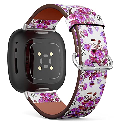 CJBROES Replacement Leather Watch Band, Compatible with Fitbit Versa 3 and Fitbit Sense of Wristband Bracelet Accessory - Garden Flowers
