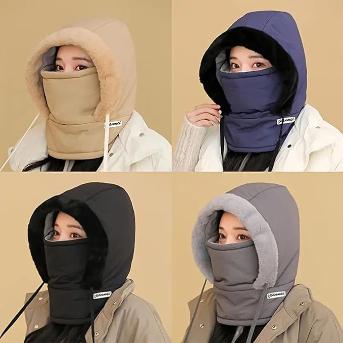 Women’s Winter Hooded Scarf | Fleece-Lined Thermal Balaclava with Face Mask | Warm Insulated Hood for Cold Weather, Skiing & Outdoor Activities.TF-200-Mask-Pack of 2 (BLACK-BLUE, FREE SIZE) 3