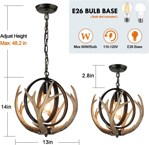 Debemenes Antler Chandelier, Rustic Farmhouse Chandelier with Resin 4 Antlers and Retro Metal Globe Chandelier Vintage Style for Dining Room, Kitchen, Hallway by Debemenes - Image 5
