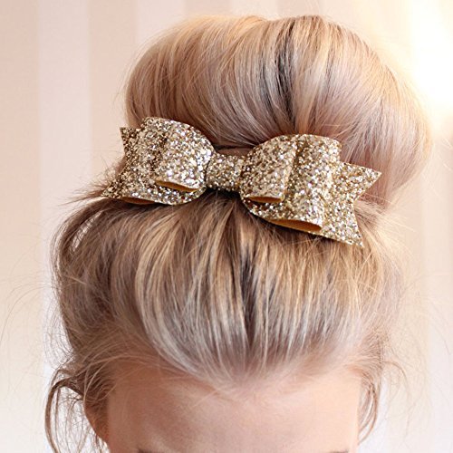 MANDI HOME Girls Sequins Bowknot Hairpin Headdress-Light Gold