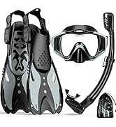 KUYOU Mask Fins Snorkeling Gear for Adults - Wide View Anti-Fog Mask, Full Dry Top Snorkel Gear Set