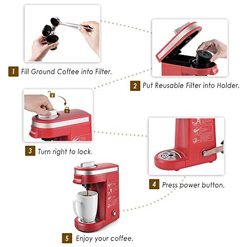 Chulux One Cup Coffee Maker With 4 Pieces Refillable Filters,12 Ounce Built-In Water Reservoir #TOP5
