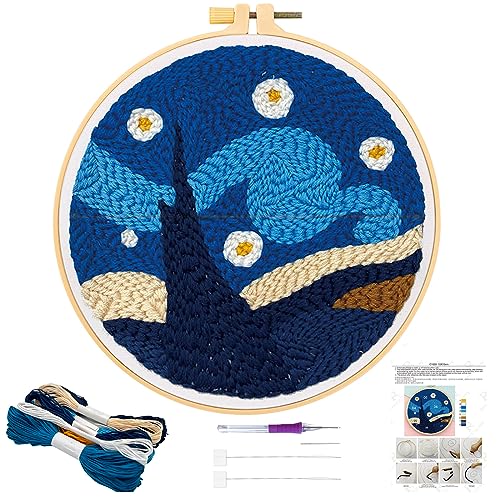 JSRQT Punch Needle Kits for Adults Beginner Kids Embroidery Kits with Pattern Punch Needle Starter Handcraft Cross Stitch Rug Hooking Kit Tool
