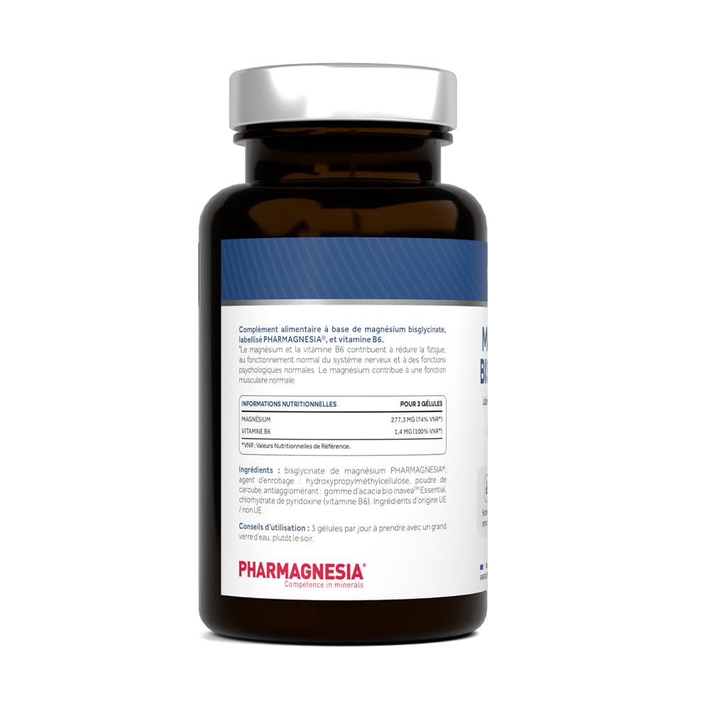 Cure de 3 mois Magnésium Bisglycinate Pharmagnesia® + vitamine B6 | Réduction de la Fatigue & du Stress | Fonction Musculaire et Nerveuse