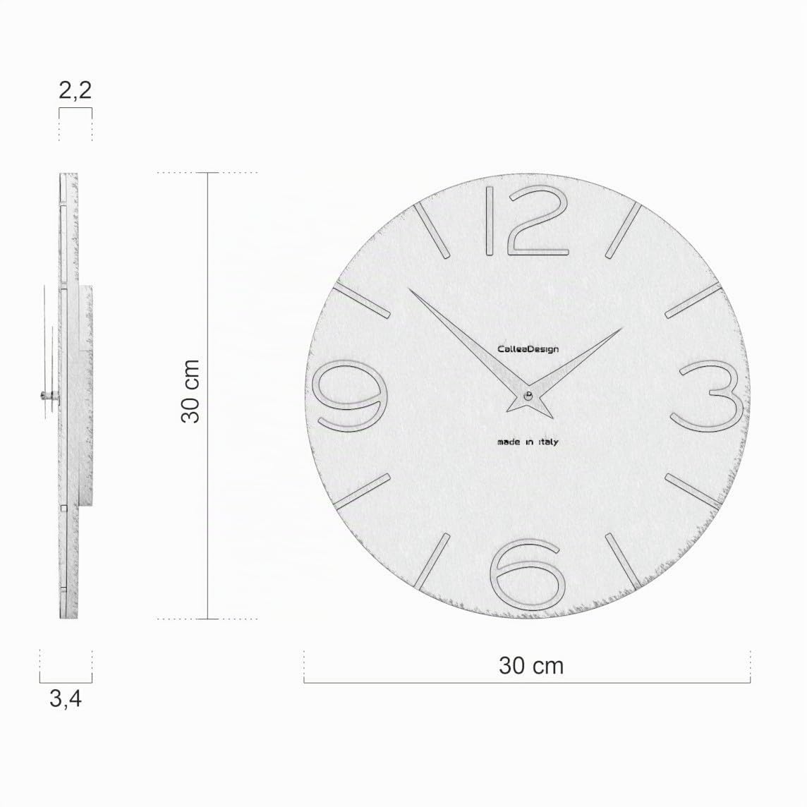 CalleaDesign Wanduhr Smile – Handgefertigt in Italien, Leise, Modernes Design, 30 cm – Elegantes Holz, Deutsches Uhrwerk – Farbe Quarzgrau