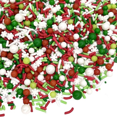 Image of Manvscakes Sprinkles- Edible Cake and Cupcake Sprinkles with Assorted Shapes and Sizes for Parties, Metallic Sprinkle Mix for Cookies, Ice Cream, Cake and Cupcake Decorating, 4 oz (Red, Green, White)