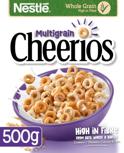Nestlé Cereals - Cheerios Breakfast Cereal - Multigrain Hoops Made With Oats Wheat and Barley - High Fibre No Added Sugar - 500g