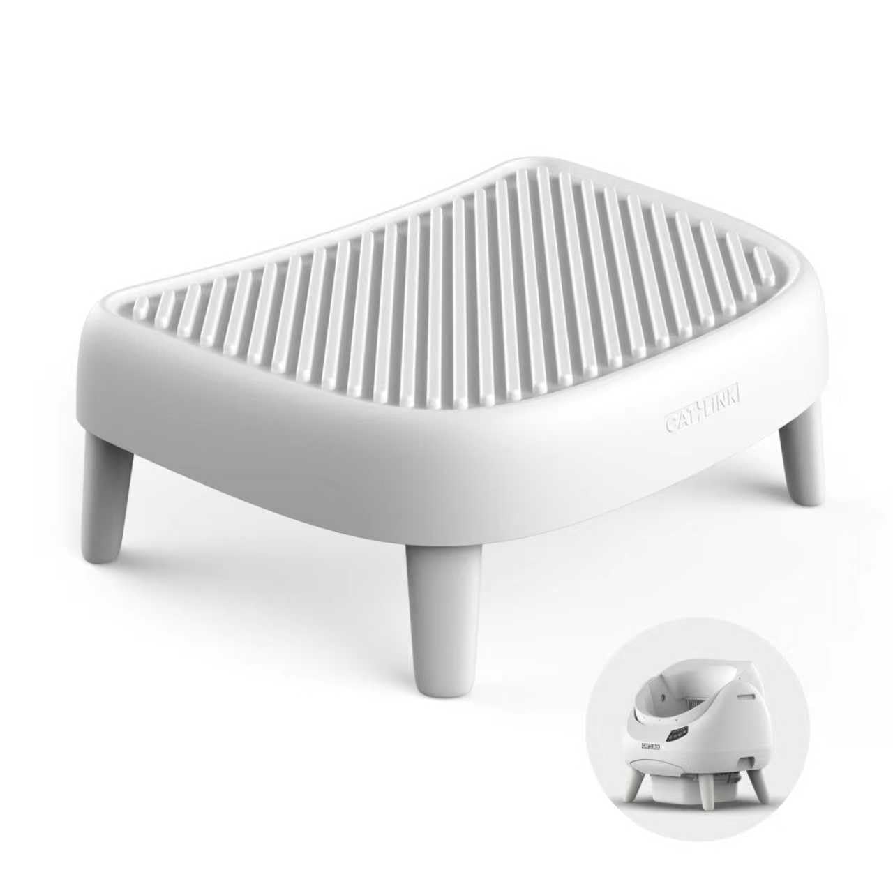 CATLINK Treppe für Open-X, 20 cm Einstiegshöhe, geeignet für Seniorenkatzen und Kätzchen, rutschfestes Design mit Streu-Auffanggitter, reduziert Streu vor der Toilette, leicht zu reinigen, Weiß
