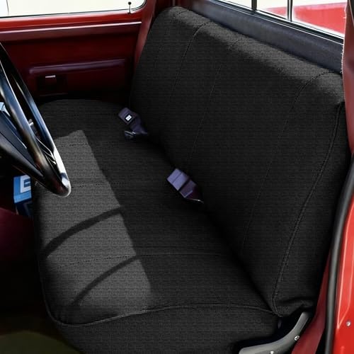 runfider Heavy Duty Bench Seat Cover for Ford F-150/250 Chevrolet Silverado Dodge Ram 1500/2500 - Stretch Polyester Fabric with Pockets Black