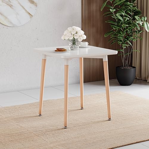 Vida Designs Batley - Mesa de Comedor Cuadrada con Patas de Madera de Haya Maciza, Comedor Moderno (Blanco, 2 plazas)
